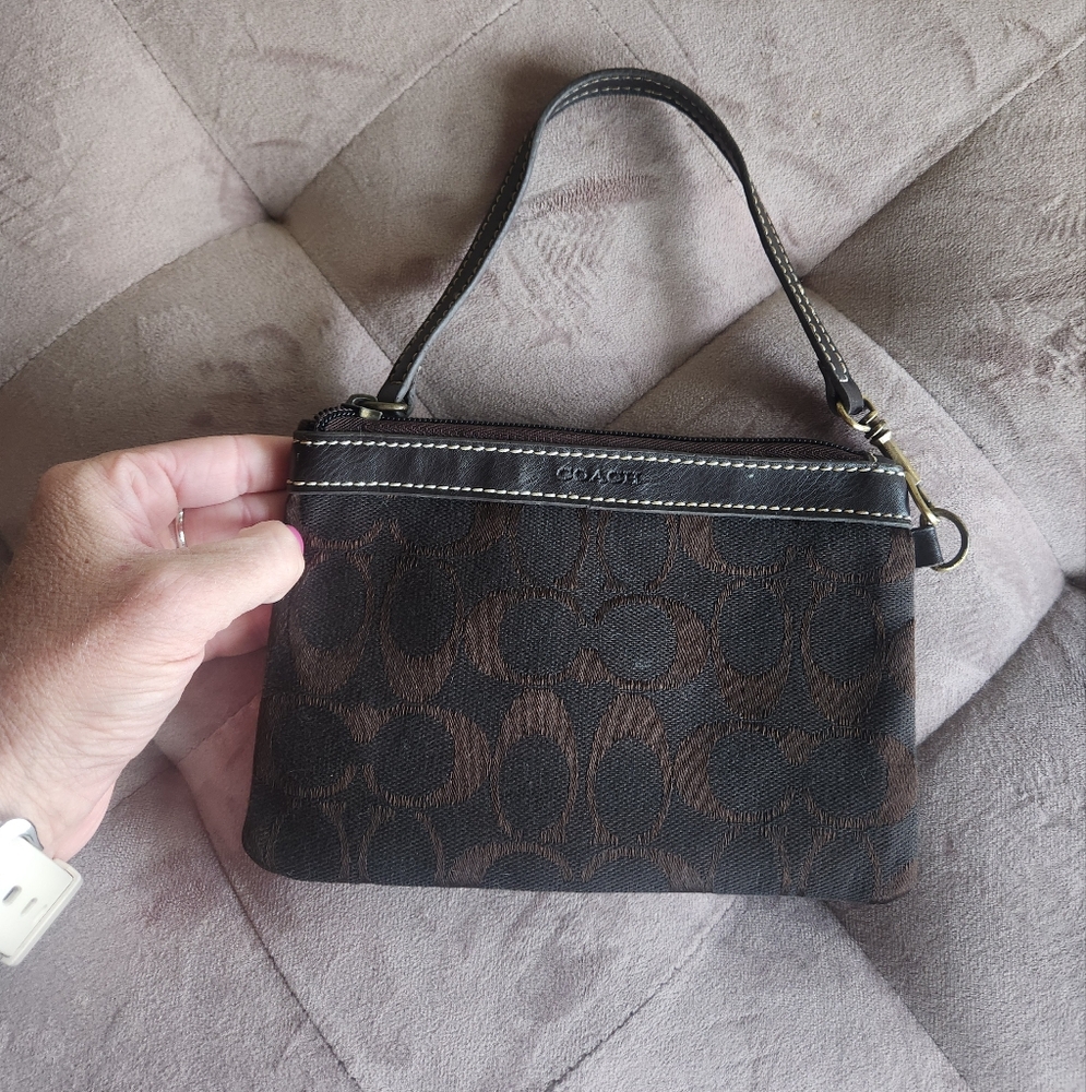 Coach Monogram Wristlet in Black and Brown - Picture 2 of 2
